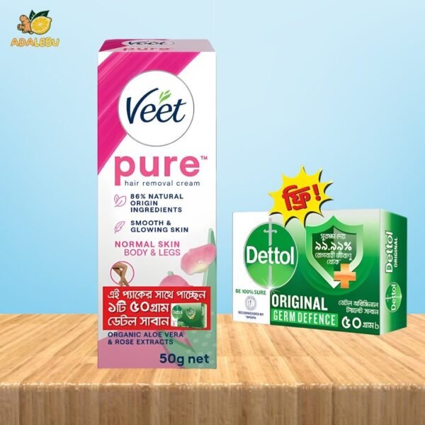 Veet Pure™ Hair Removal Cream Normal Skin for Body & Legs with Free 50gm Dettol Orginal Soap